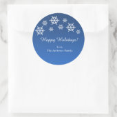 Blue & White Snowflakes Weihnachtsaufkleber Runder Aufkleber (Tasche)