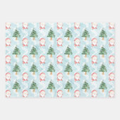 Blue White Snowman Santa Claus Winter Polka Dots Geschenkpapier Set (Vorderseite 3)
