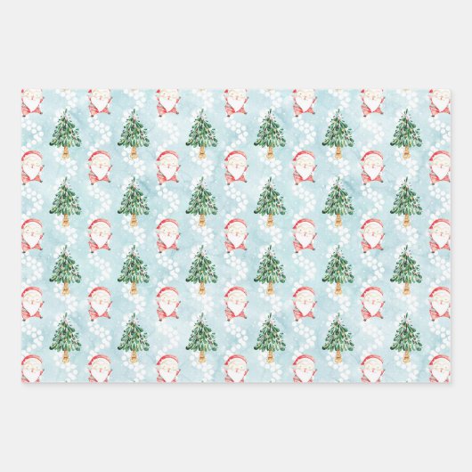 Blue White Snowman Santa Claus Winter Polka Dots Geschenkpapier Set (Vorderseite 3)