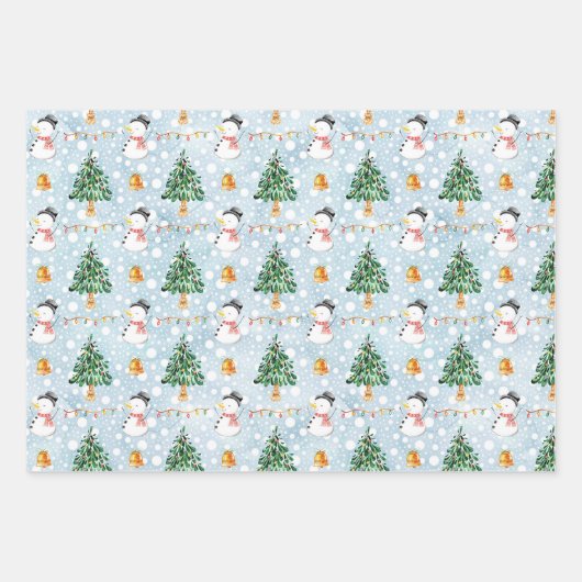 Blue White Snowman Santa Claus Winter Polka Dots Geschenkpapier Set (Vorderseite 2)