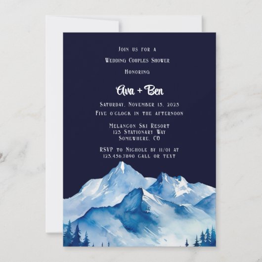 Blue White Snowy Mountains Hochzeitskuppel Dusche Einladung (Vorderseite)