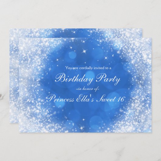 Blue & White Sparkle Aschenputtel Jedes Event Part Einladung (Vorne/Hinten)