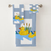 Blue & White Square Bathroom Towel Sets Ducks (Insitu)
