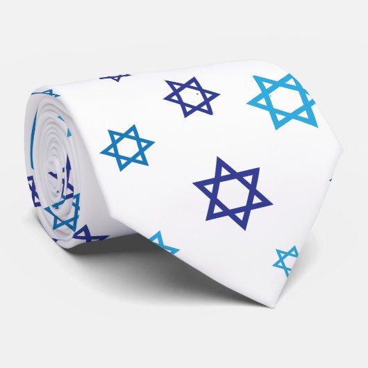 Blue White Star of David Muster Krawatte (Gerollt)