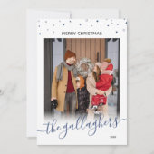 Blue White Stars Name in Script Weihnachten Foto (Vorderseite)