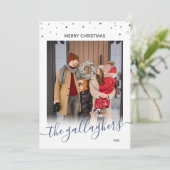 Blue White Stars Name in Script Weihnachten Foto (Stehend Vorderseite)