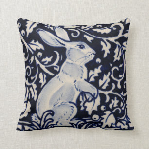 Blue White Stehend Rabbit Hare Bunny Chinoiserie Kissen