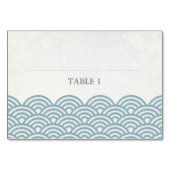 Blue+White Stilisierte Waves Flat Place Name Card Tischnummer (Vorderseite)