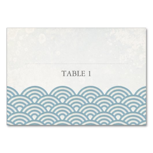 Blue+White Stilisierte Waves Flat Place Name Card Tischnummer (Vorderseite)