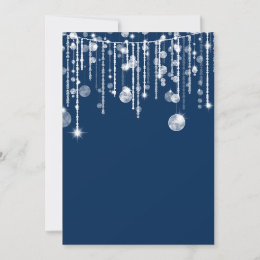 Blue White String Lights Weihnachtskarte Einladung (Rückseite)