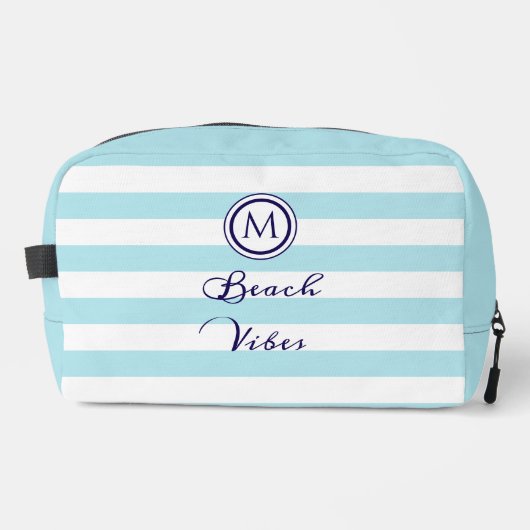 Blue & White Strip Beach Vibes Mit Monogramm Waschbeutel (Vorderseite)