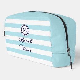 Blue & White Strip Beach Vibes Mit Monogramm Waschbeutel