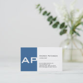 Blue White Strip Monogram Business Card Visitenkarte (Stehend Vorderseite)