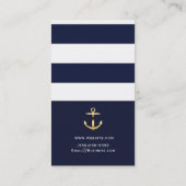 Blue & White Stripe Nautical Gold Anker Visitenkarte (Rückseite)