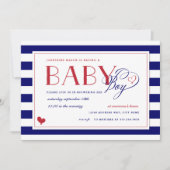 Blue & White Stripe Red Baby Shower Boy Einladung (Vorderseite)