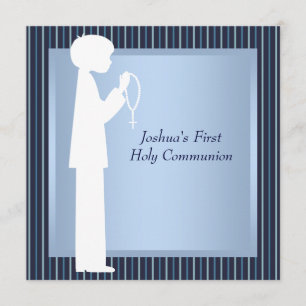 Blue White Stripe Rosary Boys Erste Kommune Einladung
