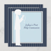 Blue White Stripe Rosary Boys First Communion Einladung (Vorne/Hinten)