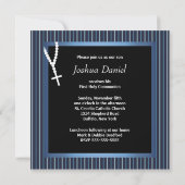 Blue White Stripe Rosary Boys First Communion Einladung (Rückseite)