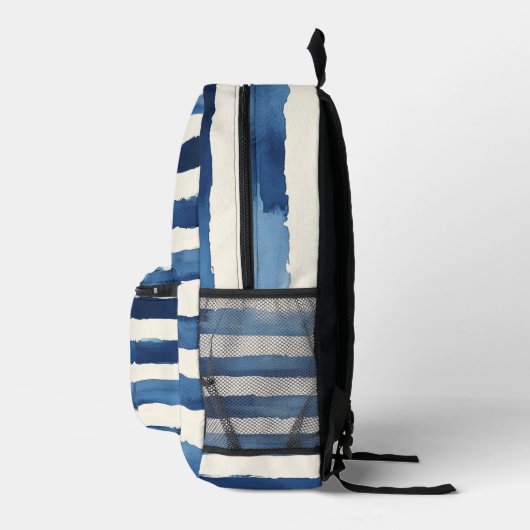 Blue White Stripes Bedruckter Rucksack (Rechts)