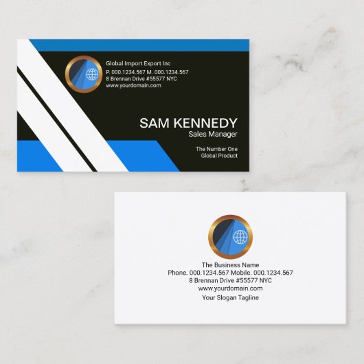 Blue White Stripes Futuristischer Sales Manager Visitenkarte (Vorne/Hinten)