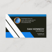 Blue White Stripes Futuristischer Sales Manager Visitenkarte (Vorderseite)