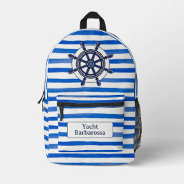 Blue White Stripes, Helm, Boat Name Bedruckter Rucksack