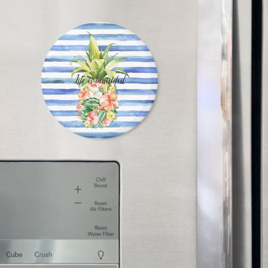 Blue White Stripes Tropical Floral Pineapple Magnet (In Situ (Kühlschrank))