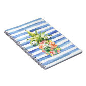 Blue White Stripes Tropical Floral Pineapple Notizblock (Rechte Seite)