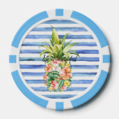 Blue White Stripes Tropical Floral Pineapple Pokerchips (Vorderseite)