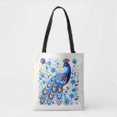 Blue White Stylish Trendy Informal Causal Floral Tasche (Vorderseite)