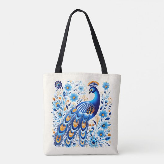Blue White Stylish Trendy Informal Causal Floral Tasche (Rückseite)