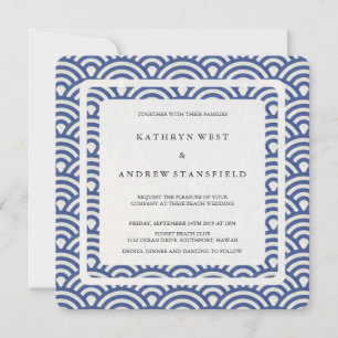 Blue + White Stylives Waves Modernes Beach Wedding Einladung
