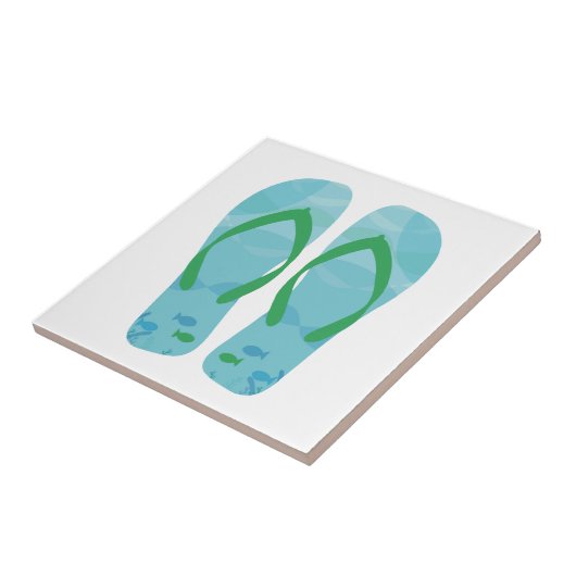 Blue White Summer Beach Flip Flops Keramik Tile Fliese (Seite)