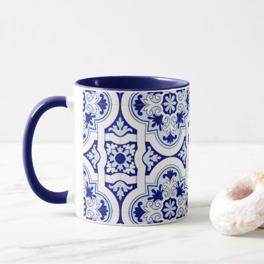 Blue & White Talavera Tile Look Tasse (Mit Donut)