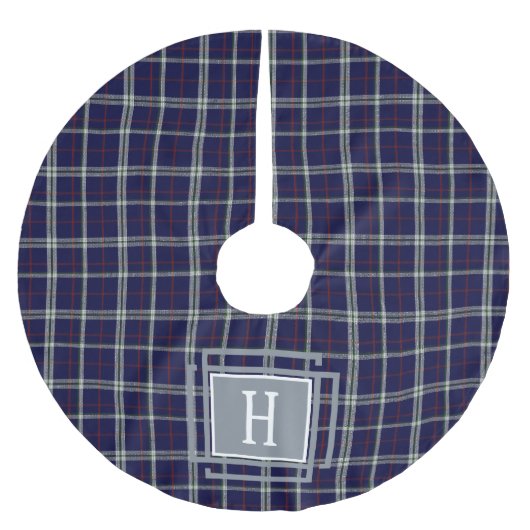 Blue white Tartan Monogram Polyester Weihnachtsbaumdecke (Vorderseite)