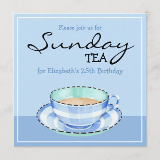 Blue White Teacup Blue Birthday Tea Einladung