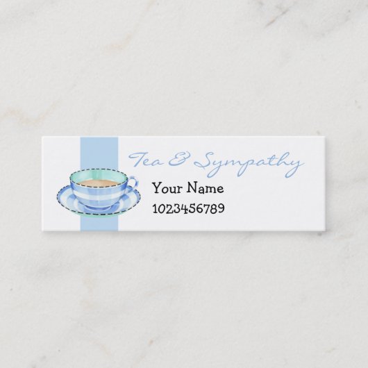 Blue White Teacup White Blue Small Business Card Mini Visitenkarte (Vorderseite)