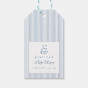 Blue White Teddy Bear Preppy Elegant Baby Dusche Geschenkanhänger