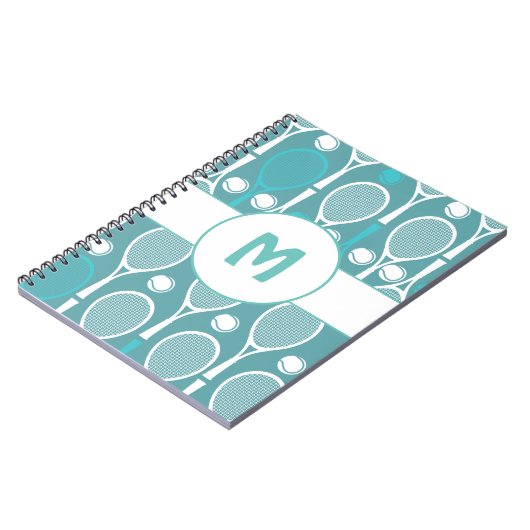 Blue & White Tennis Rackets Balls Player Name Nied Notizblock (Linke Seite)