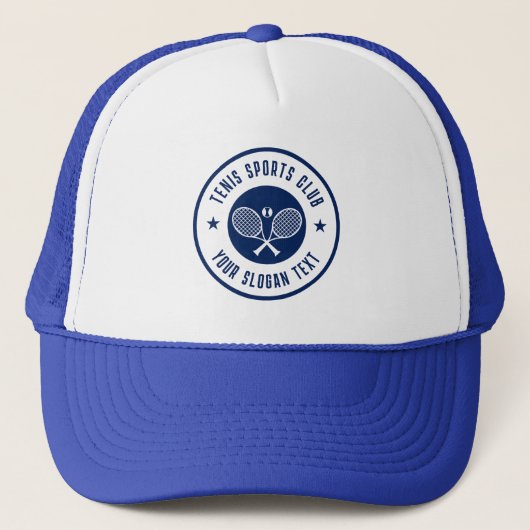 Blue White Tennis Themenclub Truckerkappe (Vorderseite)