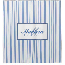 Blue White Ticking Stripes Bauernhof Mit Monogramm