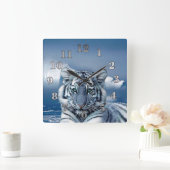 Blue White Tiger Quadratische Wanduhr (Zuhause)