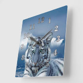 Blue White Tiger Quadratische Wanduhr (Winkel)