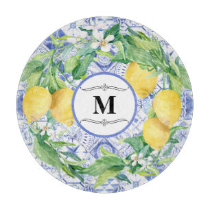 Blue White Tile Lemon Wreath Vintages Bauernhaus A Schneidebrett