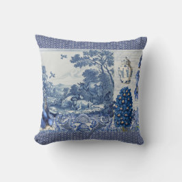 Blue White Toile Blume in Bird Collage Französisch Kissen