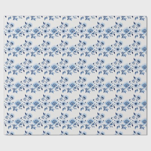 Blue White Toile Blumendusche Geschenkpapier (Flach)