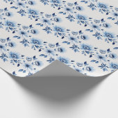 Blue White Toile Blumendusche Geschenkpapier (Ecke)