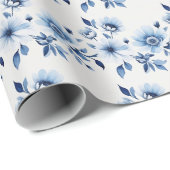 Blue White Toile Blumendusche Geschenkpapier (Rolleneckpunkt)