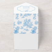 Blue White Toile de Jouy Bear Baby Dusche All In One Einladung (Außenbereich)