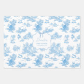 Blue White Toile de Jouy Bear Baby Dusche Geschenkpapier Set (Vorderseite)